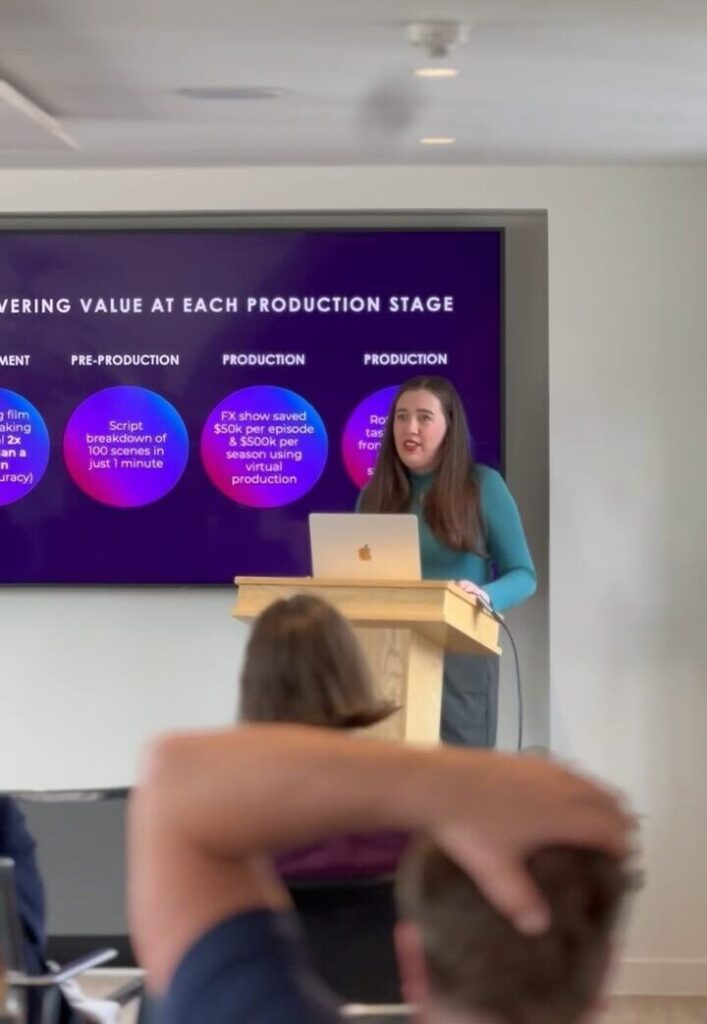 Kathryn Webb presenting about AI in production at Indielabs TV Accelerator